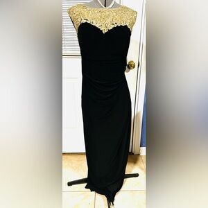 Alex Evenings Black Maxi Dress with Gold Embellished Yoke